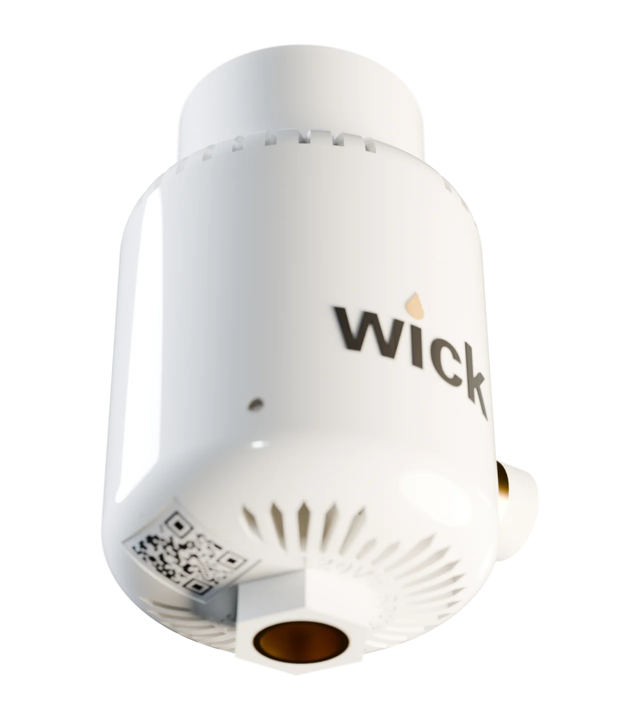 Underside of a White wick in the bell shape: the radial louvers and the threaded brass bush that screws onto the lamp pipe